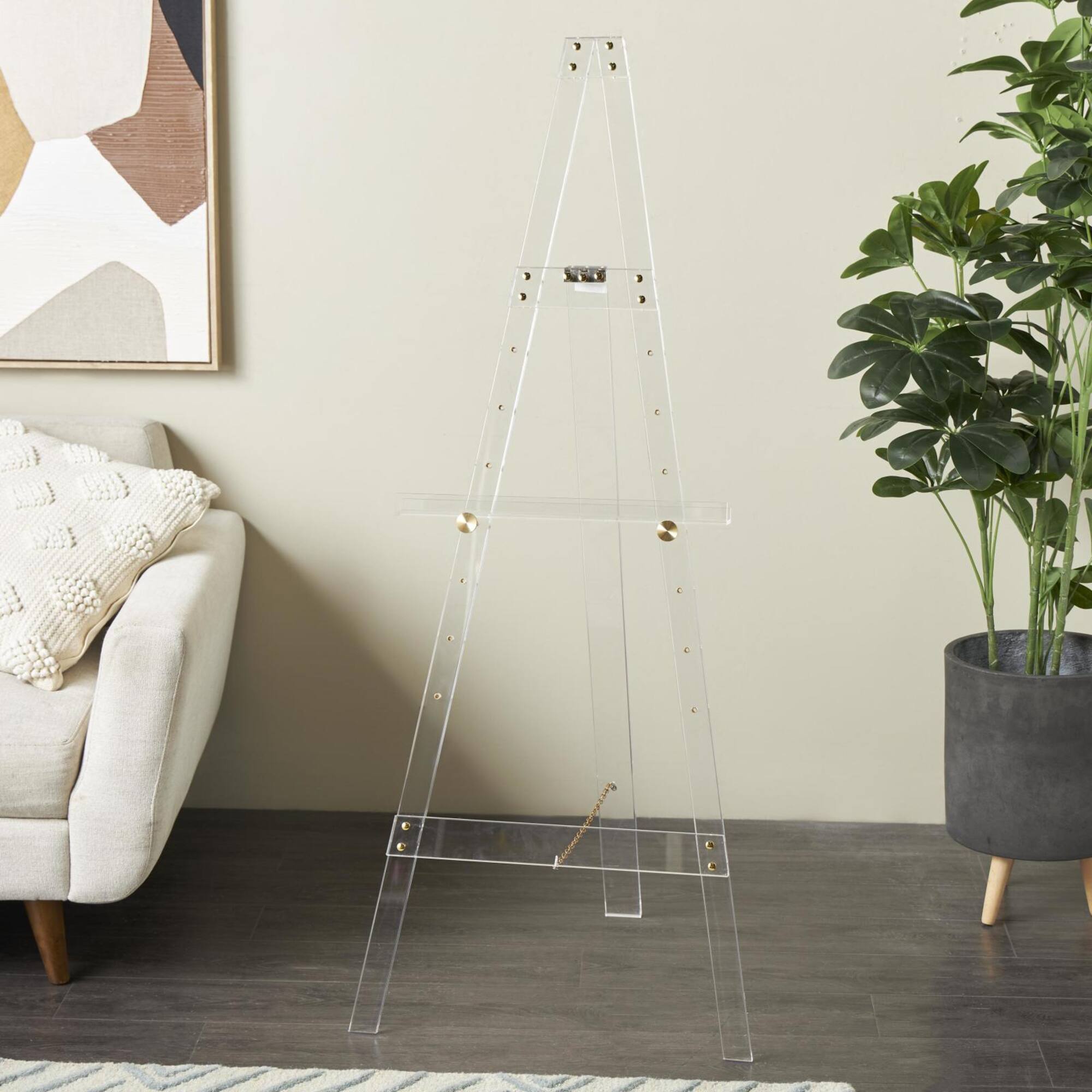 56" Clear Acrylic Plastic Adjustable 7-Tier Display Easel with Gold Metal Hardware & Chain Support